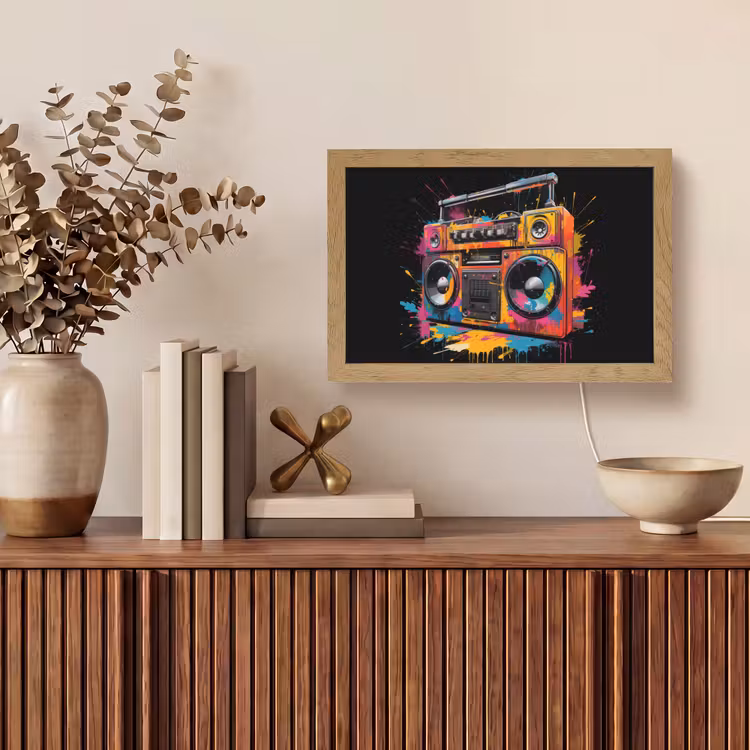 Radio - Graffiti - Box - Kleuren - Zwart Light Box met kabel (Tafellamp) klein -sfeer2
