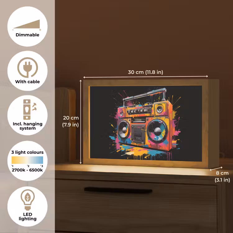 Radio - Graffiti - Box - Kleuren - Zwart Light Box met kabel (Tafellamp) klein -USP_EN