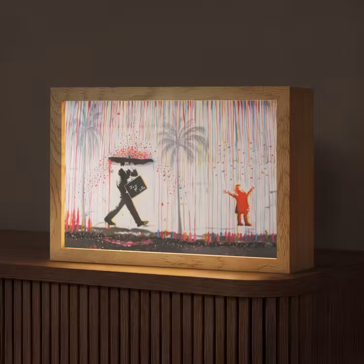 Regen - Graffiti - Man - Banksy Style Light Box met kabel (Tafellamp) klein -z3d_website