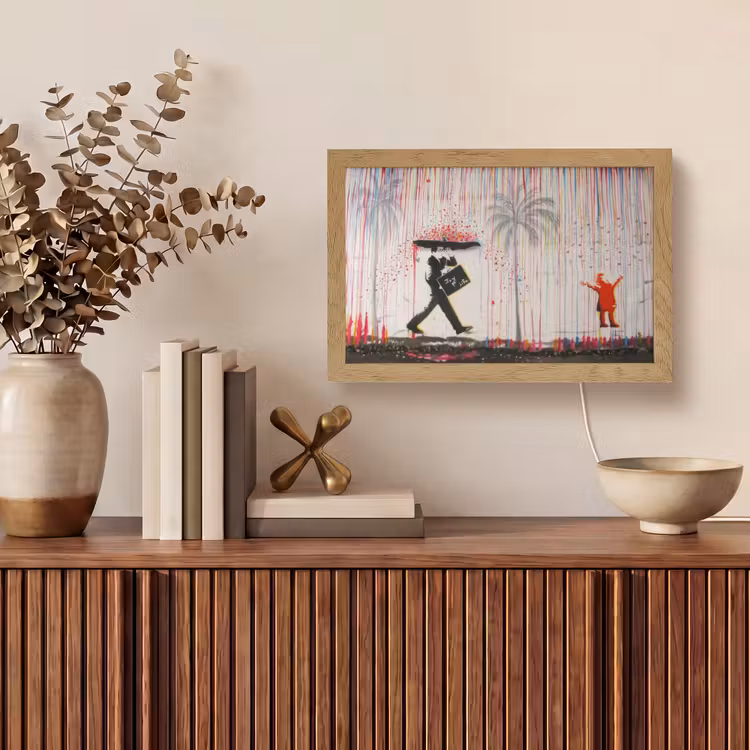Regen - Graffiti - Man - Banksy Style Light Box met kabel (Tafellamp) klein -sfeer2