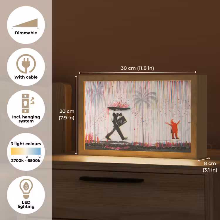Regen - Graffiti - Man - Banksy Style Light Box met kabel (Tafellamp) klein -USP_EN