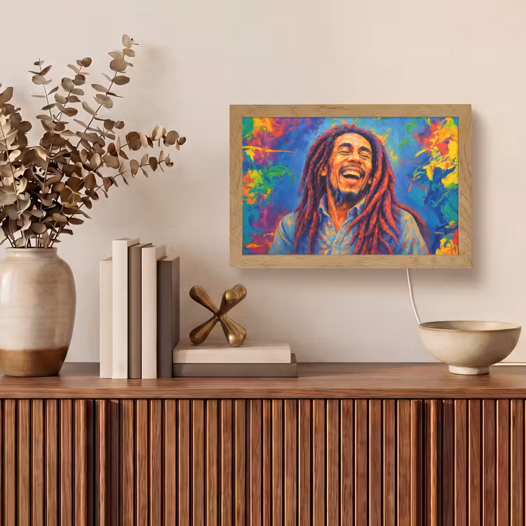 Regenboogkleuren - Man - schilderij Light Box met kabel (Tafellamp) klein -sfeer2