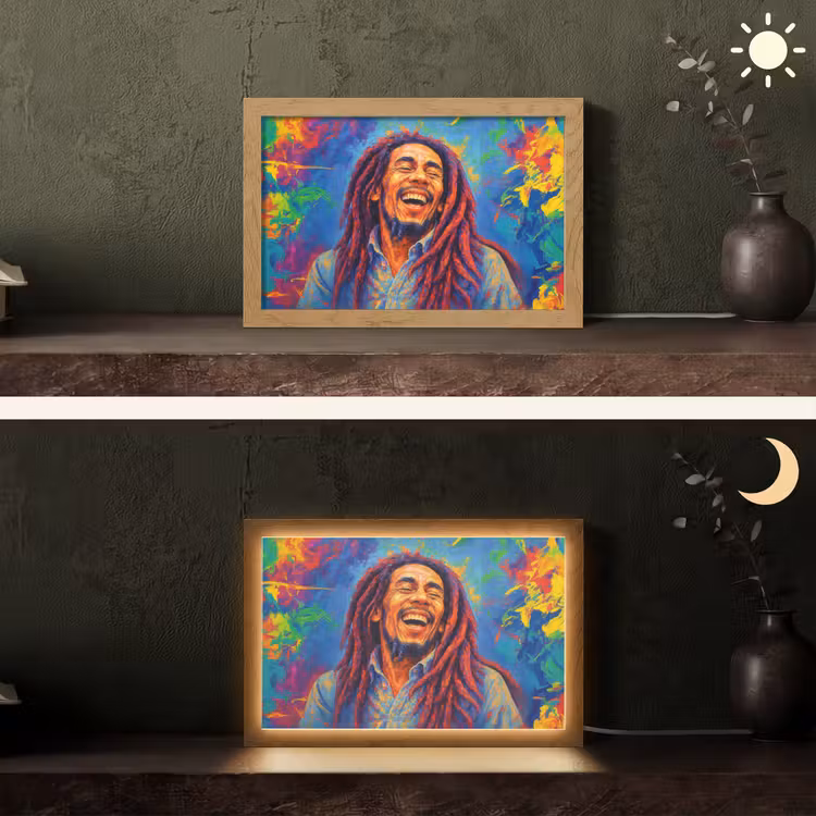 Regenboogkleuren - Man - schilderij Light Box met kabel (Tafellamp) klein -sfeer3