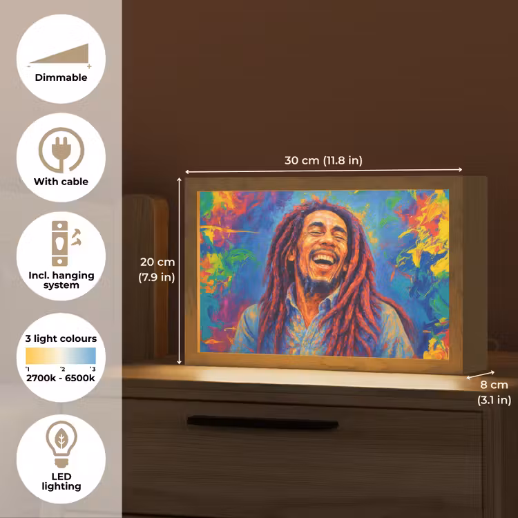 Regenboogkleuren - Man - schilderij Light Box met kabel (Tafellamp) klein -USP_EN