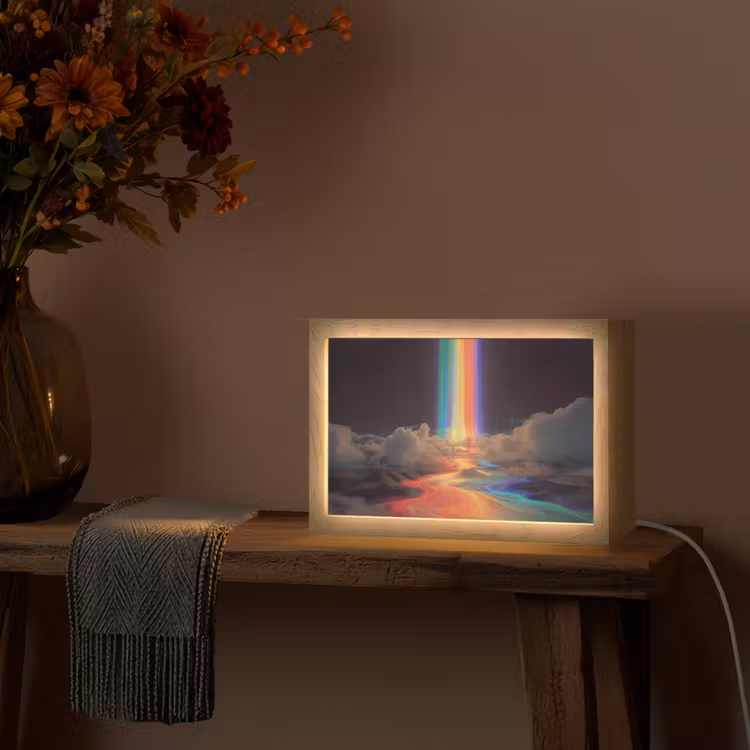 Regenboog - Verticaal - Sterrenhemel - Wolken Light Box met kabel (Tafellamp) klein -sfeer4