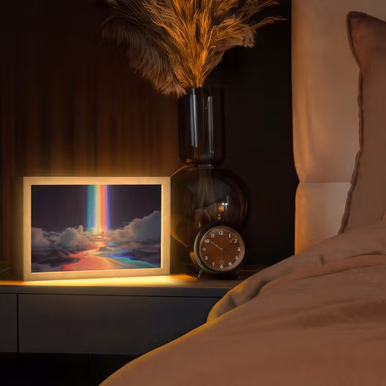 Regenboog - Verticaal - Sterrenhemel - Wolken Light Box met kabel (Tafellamp) klein -sfeer1
