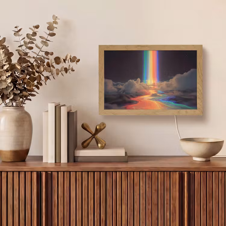 Regenboog - Verticaal - Sterrenhemel - Wolken Light Box met kabel (Tafellamp) klein -sfeer2