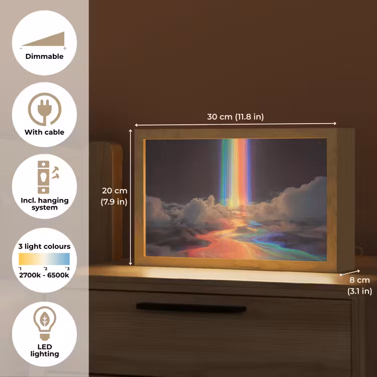 Regenboog - Verticaal - Sterrenhemel - Wolken Light Box met kabel (Tafellamp) klein -USP_EN