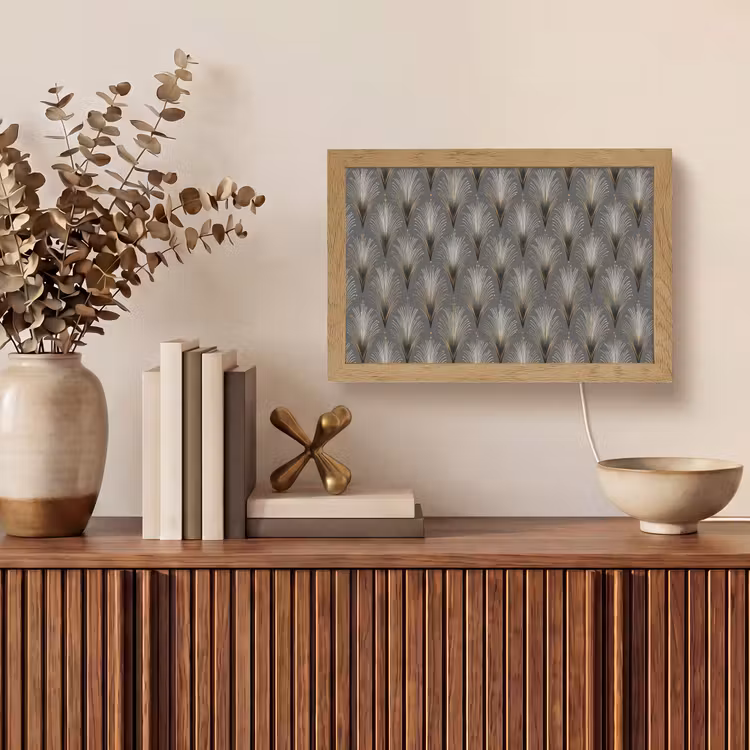 Waaierstralen - Goud - Antraciet Light Box met kabel (Tafellamp) klein 924 -sfeer2