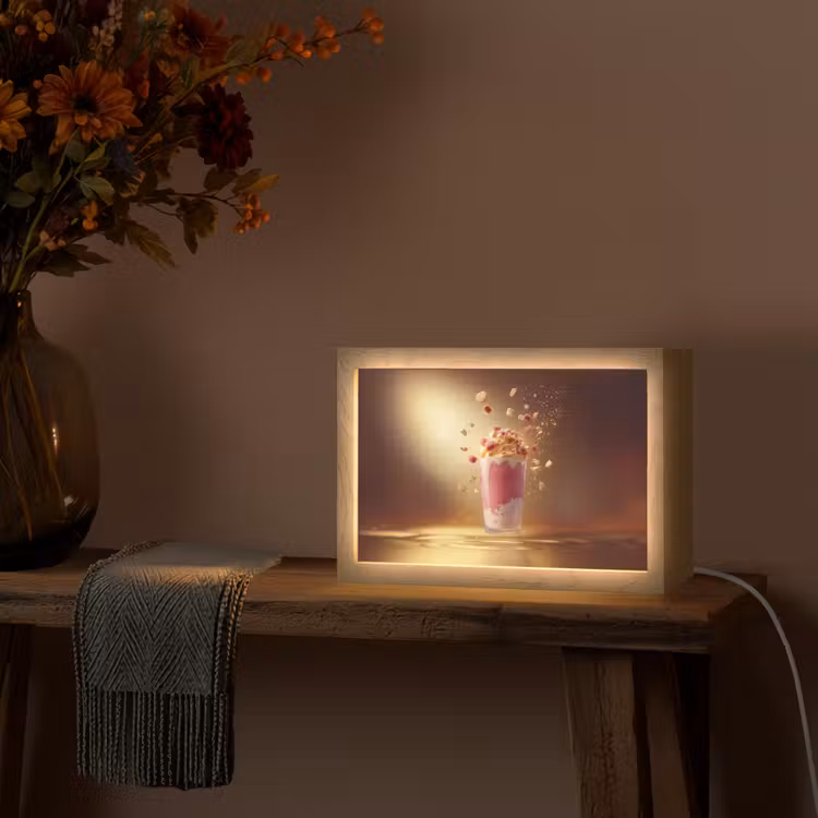 Framboos - Smoothie - Drinken - Roze Light Box met kabel (Tafellamp) klein -sfeer4