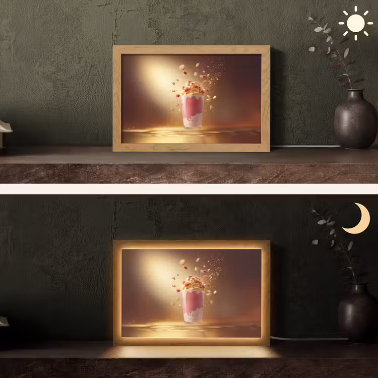 Framboos - Smoothie - Drinken - Roze Light Box met kabel (Tafellamp) klein -sfeer3