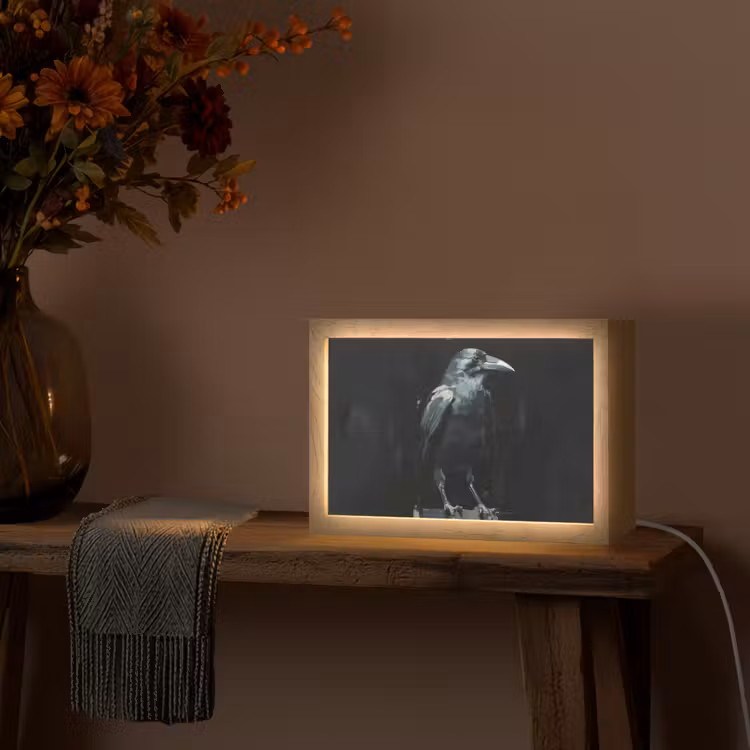 Raaf - Vogels - Zwart Light Box met kabel (Tafellamp) klein -sfeer4