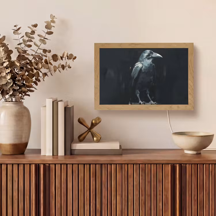 Raaf - Vogels - Zwart Light Box met kabel (Tafellamp) klein -sfeer2