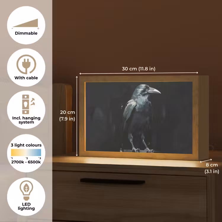Raaf - Vogels - Zwart Light Box met kabel (Tafellamp) klein -USP_EN
