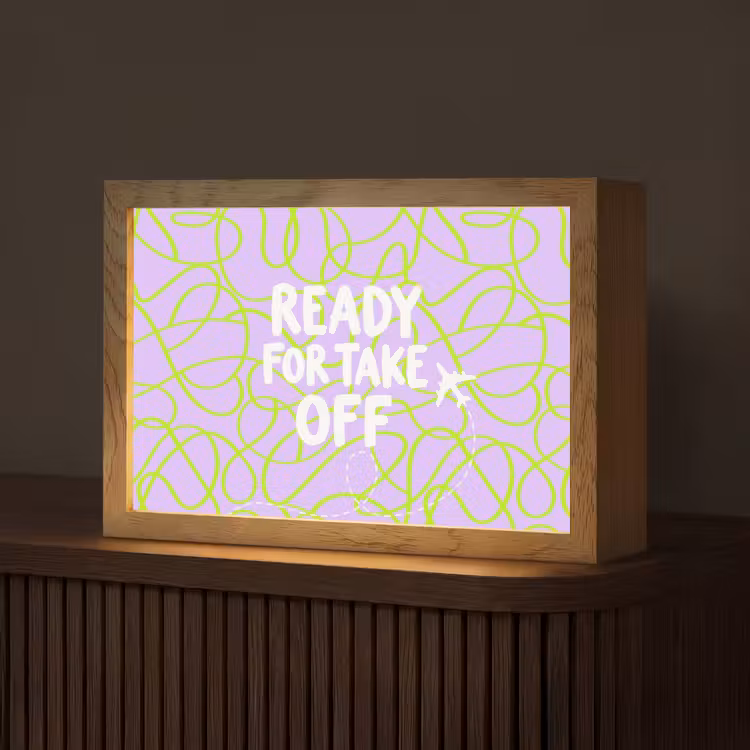 Ready for take off - Vliegtuig - Groen - Paars - Golvende lijnen Light Box met kabel (Tafellamp) klein -z3d_website