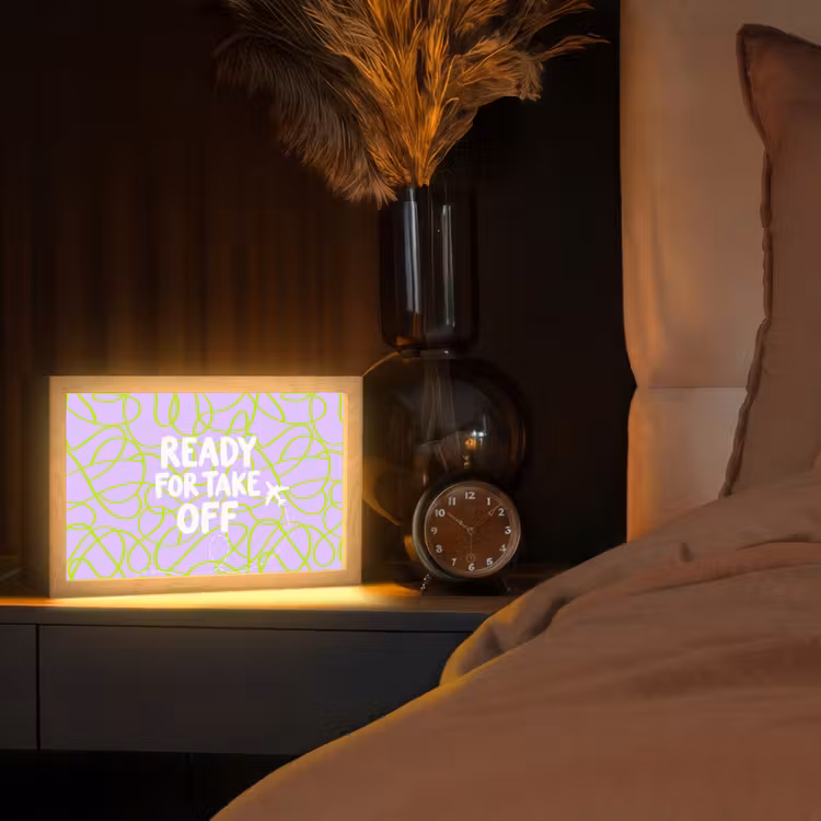 Ready for take off - Vliegtuig - Groen - Paars - Golvende lijnen Light Box met kabel (Tafellamp) klein -sfeer1