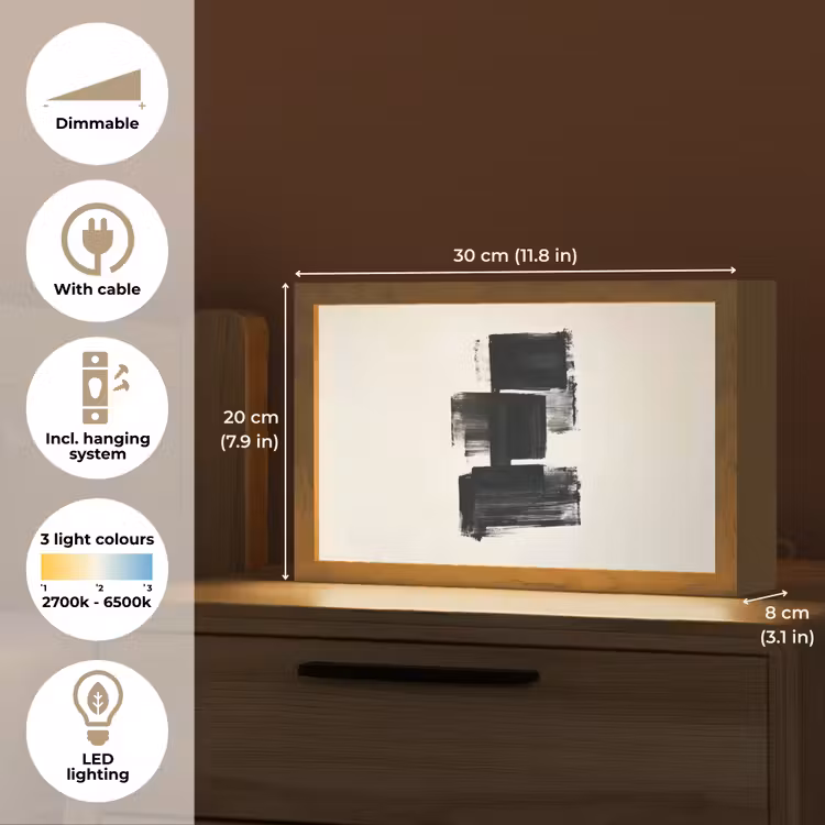 Rechthoeken - Penseelstreken - Abstract - Zwart Light Box met kabel (Tafellamp) klein -USP_EN