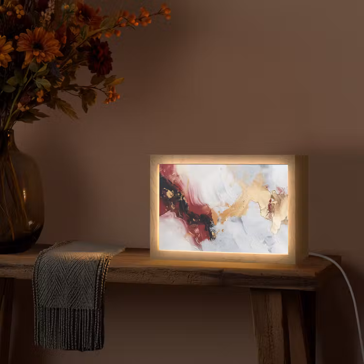 Rood - Abstract - Goud - Modern Light Box met kabel (Tafellamp) klein -sfeer4