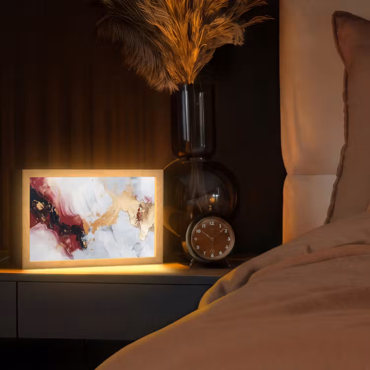 Rood - Abstract - Goud - Modern Light Box met kabel (Tafellamp) klein -sfeer1