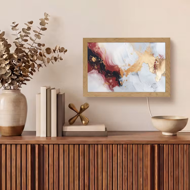 Rood - Abstract - Goud - Modern Light Box met kabel (Tafellamp) klein -sfeer2