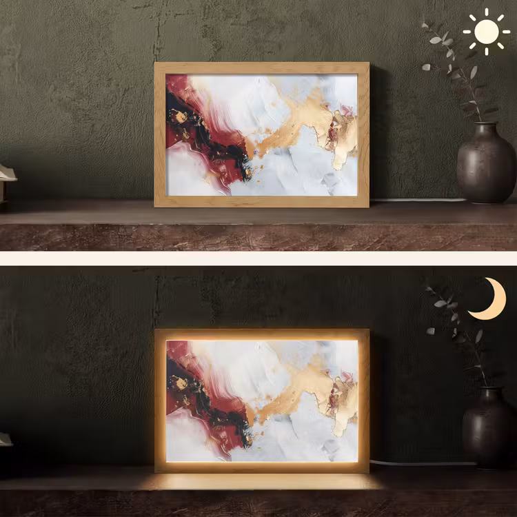 Rood - Abstract - Goud - Modern Light Box met kabel (Tafellamp) klein -sfeer3