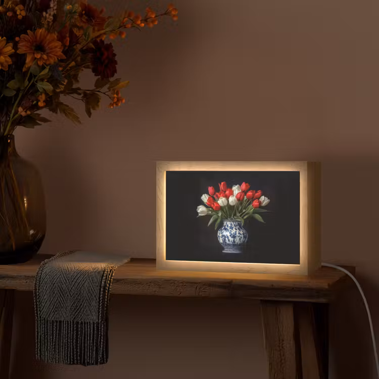 Rode - Bloemen - Tulpen - Vaas Light Box met kabel (Tafellamp) klein -sfeer4