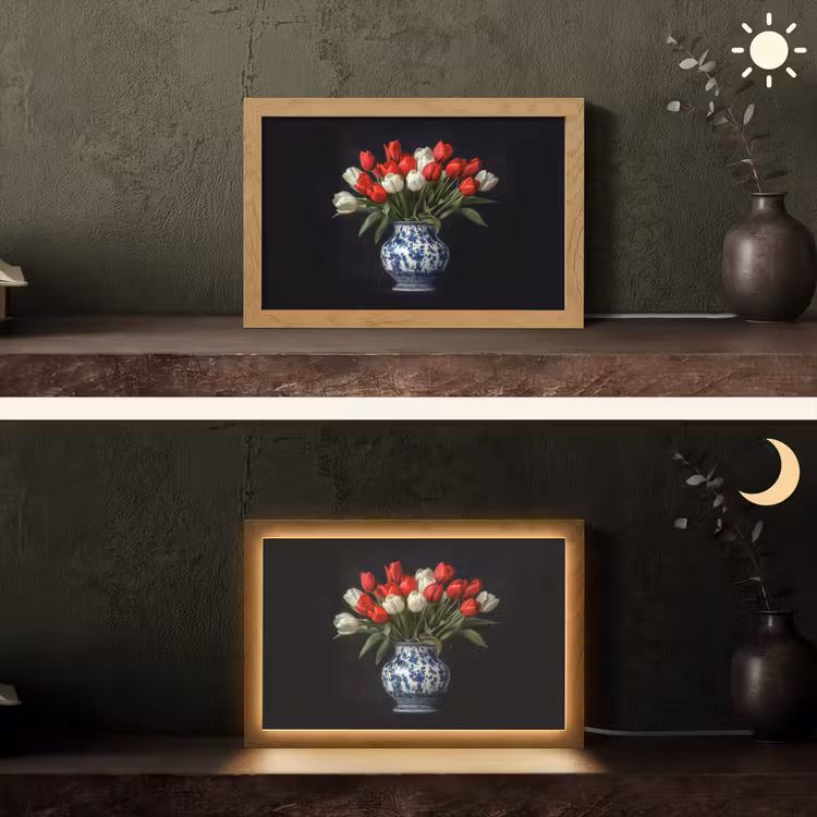 Rode - Bloemen - Tulpen - Vaas Light Box met kabel (Tafellamp) klein -sfeer3