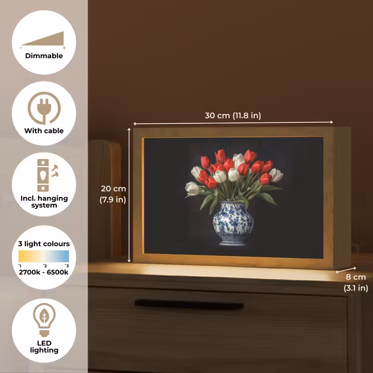 Rode - Bloemen - Tulpen - Vaas Light Box met kabel (Tafellamp) klein -USP_EN