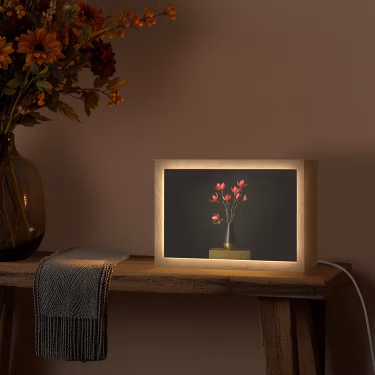 Rode - Bloemen - Vaas Light Box met kabel (Tafellamp) klein -sfeer4