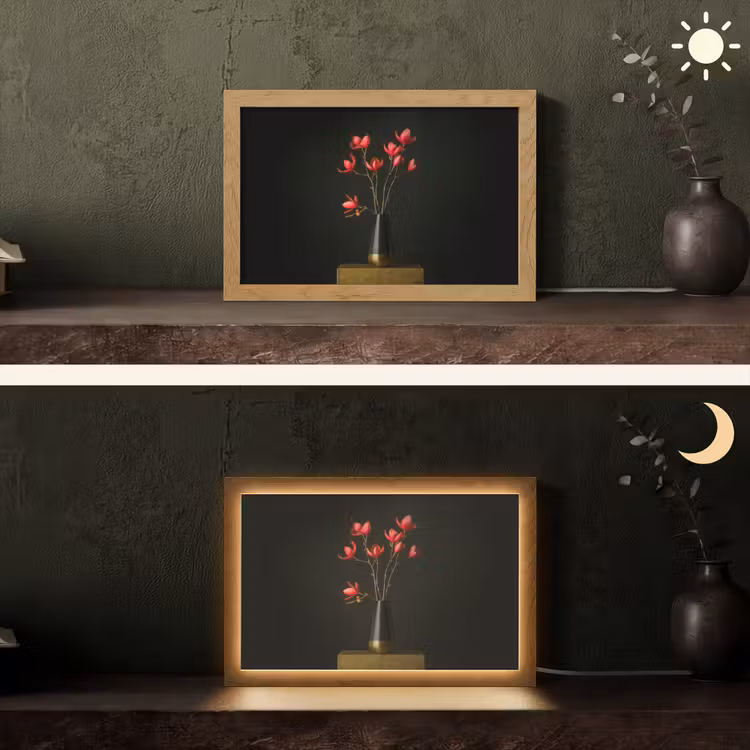 Rode - Bloemen - Vaas Light Box met kabel (Tafellamp) klein -sfeer3