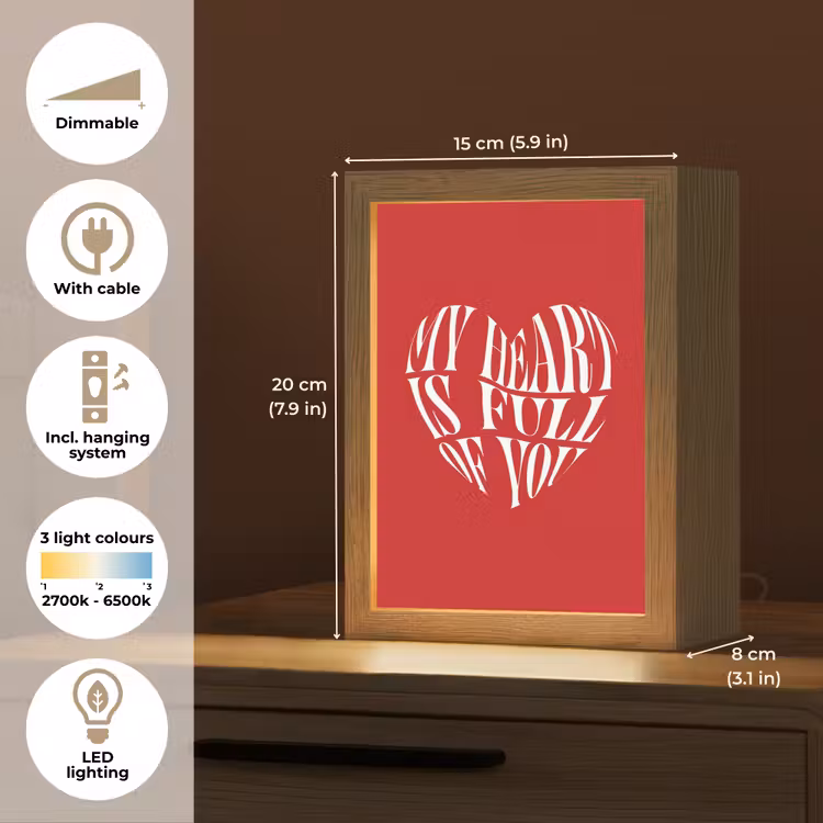 Rood - Hart- Tekst - Valentijn Light Box met kabel (Tafellamp) klein -USP_EN