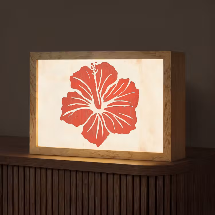 Rode hibiscusbloem - Textuur achtergrond - Beige Light Box met kabel (Tafellamp) klein -z3d_website
