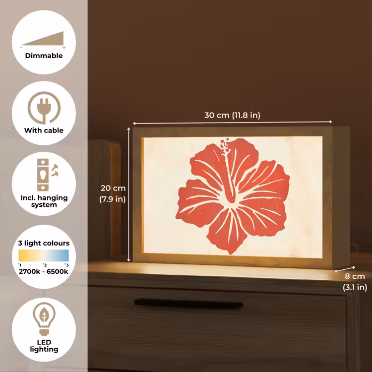 Rode hibiscusbloem - Textuur achtergrond - Beige Light Box met kabel (Tafellamp) klein -USP_EN