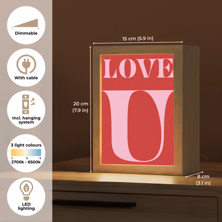 Rood - Love - Valentijn - Roze Light Box met kabel (Tafellamp) klein -USP_EN