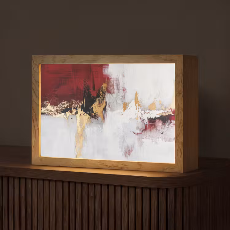 Rood - Marmer - Abstract - Goud - Modern Light Box met kabel (Tafellamp) klein -z3d_website