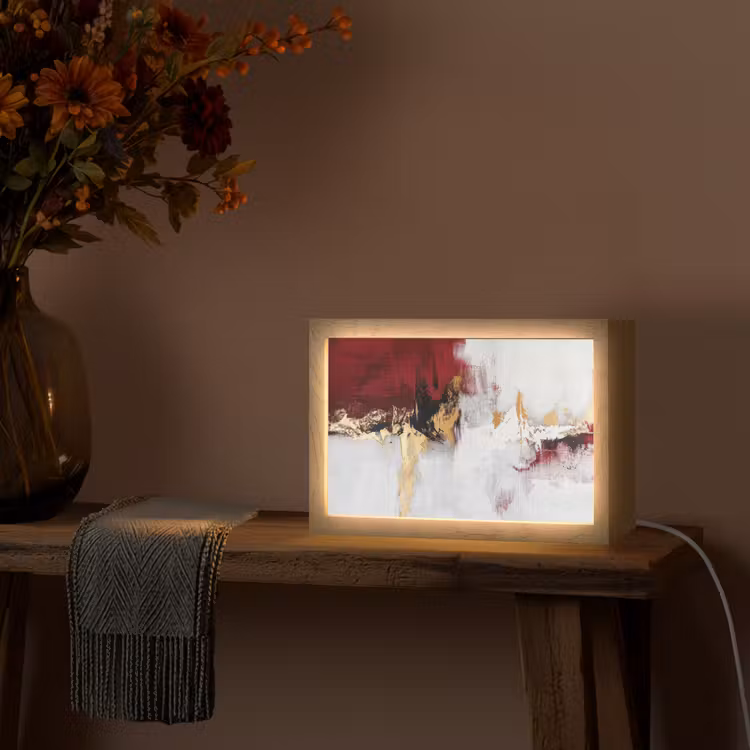 Rood - Marmer - Abstract - Goud - Modern Light Box met kabel (Tafellamp) klein -sfeer4