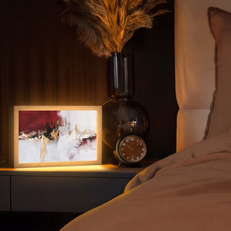 Rood - Marmer - Abstract - Goud - Modern Light Box met kabel (Tafellamp) klein -sfeer1