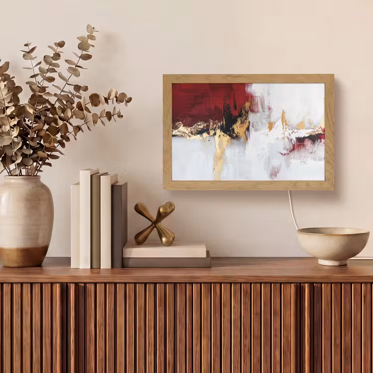 Rood - Marmer - Abstract - Goud - Modern Light Box met kabel (Tafellamp) klein -sfeer2