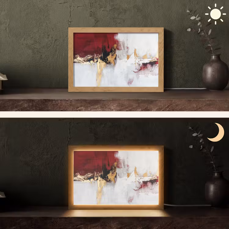 Rood - Marmer - Abstract - Goud - Modern Light Box met kabel (Tafellamp) klein -sfeer3