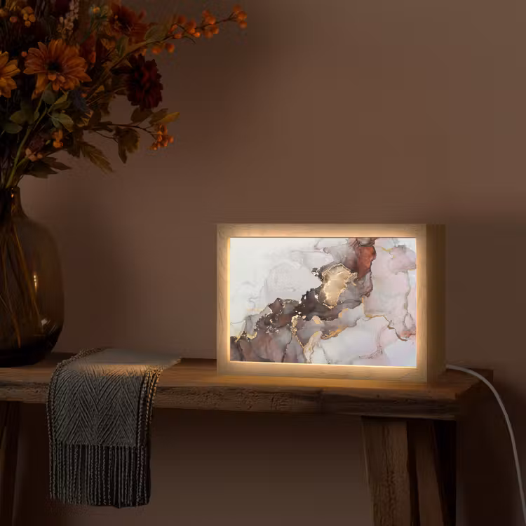 Rood - Marmer - Goud Light Box met kabel (Tafellamp) klein -sfeer4