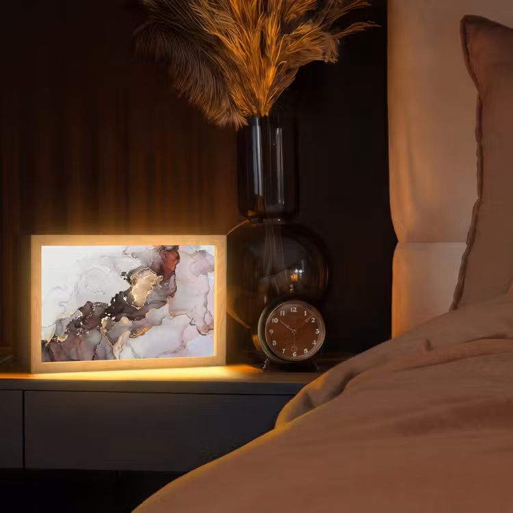 Rood - Marmer - Goud Light Box met kabel (Tafellamp) klein -sfeer1