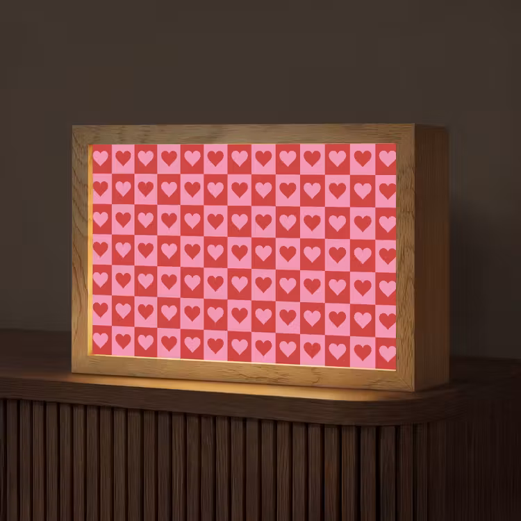 Rood - Roze - Schaakbord - Valentijn Light Box met kabel (Tafellamp) klein -z3d_website