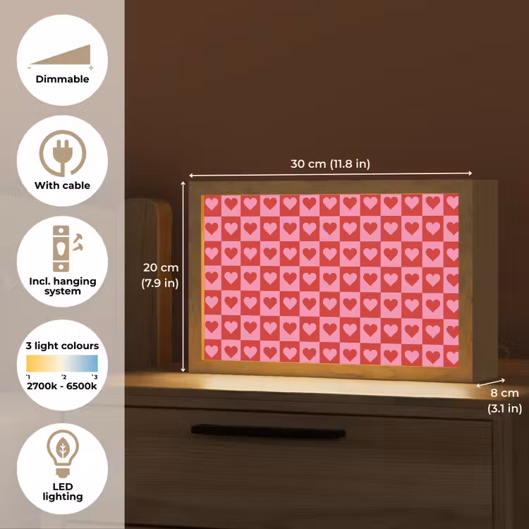Rood - Roze - Schaakbord - Valentijn Light Box met kabel (Tafellamp) klein -USP_EN
