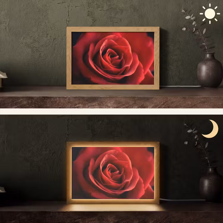Rood - Roos - Romantisch Light Box met kabel (Tafellamp) klein -sfeer3