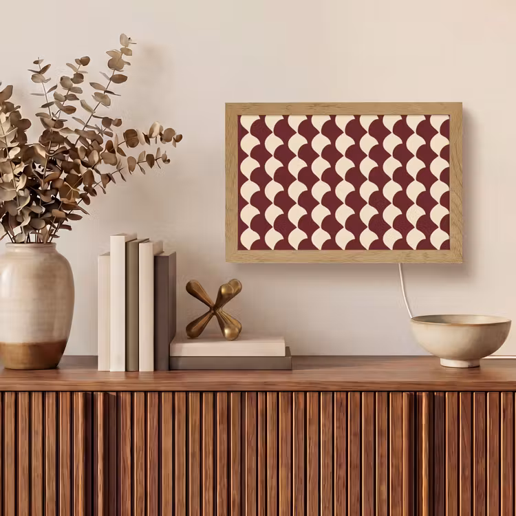 Rood - Tegelpatroon - Crème Light Box met kabel (Tafellamp) klein 924 -sfeer2