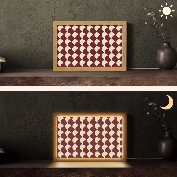 Rood - Tegelpatroon - Crème Light Box met kabel (Tafellamp) klein 924 -sfeer3