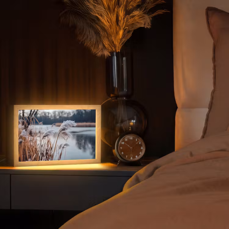 Riet - Gras - Natuur - Winter - Meer Light Box met kabel (Tafellamp) klein -sfeer1
