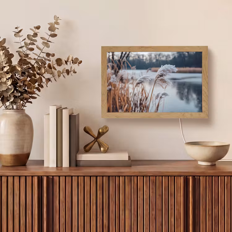 Riet - Gras - Natuur - Winter - Meer Light Box met kabel (Tafellamp) klein -sfeer2