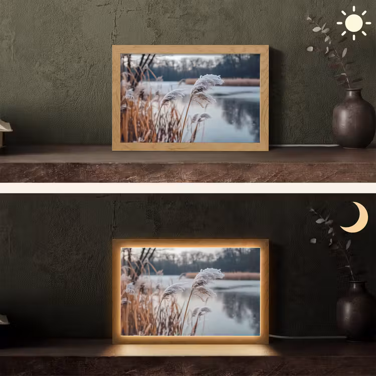Riet - Gras - Natuur - Winter - Meer Light Box met kabel (Tafellamp) klein -sfeer3