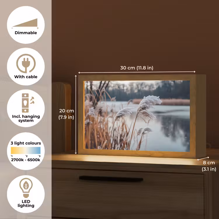 Riet - Gras - Natuur - Winter - Meer Light Box met kabel (Tafellamp) klein -USP_EN
